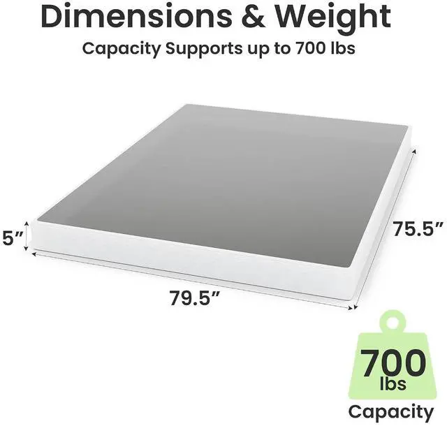 Alt view image 3 of 7 - 5 Inch Box Spring for King Bed, Quick Assembly King Size Metal Mattress Foundation with Fabric Cover, Strong Steel Frame, Heavy Duty, Low Profile Bed Frame Base Cama, King