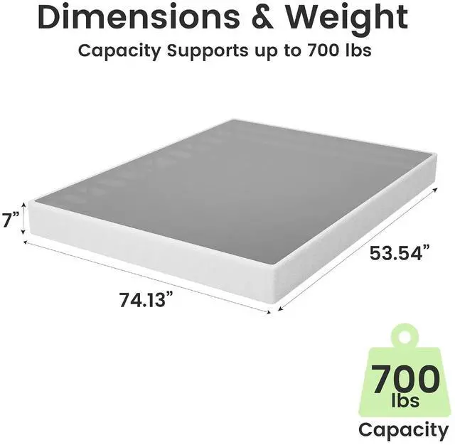Alt view image 3 of 7 - 7 Inch Box Spring for Full Bed, Quick Assembly Full Size Metal Mattress Foundation with Fabric Cover, Strong Steel Frame, Heavy Duty, Low Profile Bed Frame Base Cama, Full