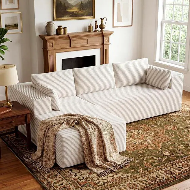 Main image of 106" Cloud Sectional Boneless Couches for Living Room, Modular L Shaped Couch with Deep Seat Oversized Left Facing Chaise, Memory Foam Compressed Spineless 3 Seater Sofa for Bedroom Apartment, Beige