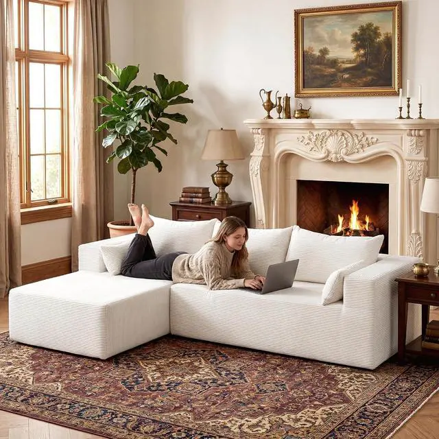 Alt view image 6 of 7 - 106" Cloud Sectional Boneless Couches for Living Room, Modular L Shaped Couch with Deep Seat Oversized Left Facing Chaise, Memory Foam Compressed Spineless 3 Seater Sofa for Bedroom Apartment, Beige