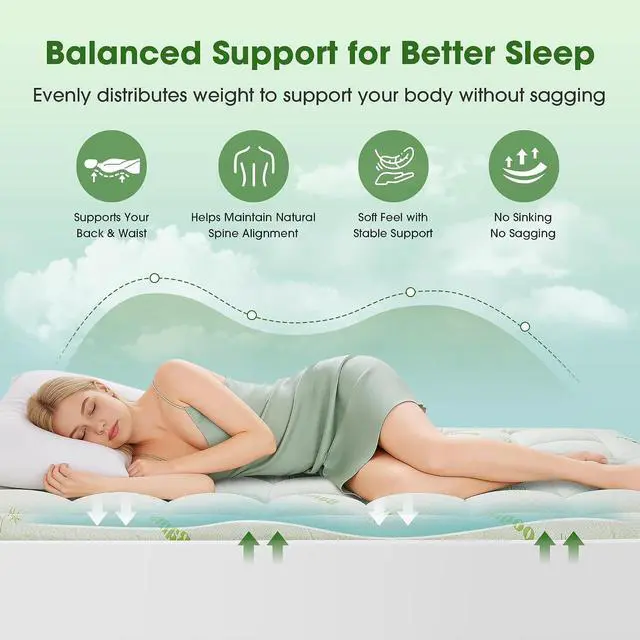 Alt view image 4 of 7 - Mattress Pad King Size, Cooling Pillow Top Mattress Topper, Ultra Soft Viscose Made from Bamboo, Breathable for Hot Sleepers, Deep Pocket 8"-20", Green