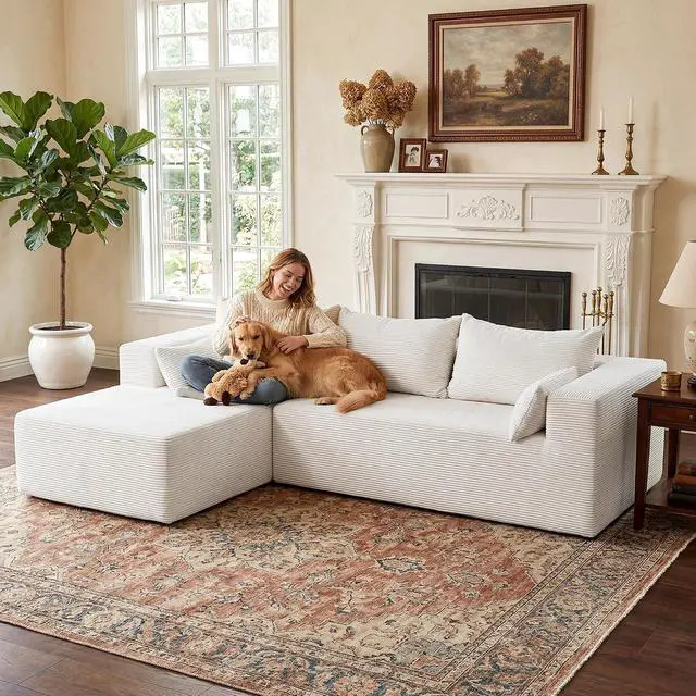 Alt view image 7 of 7 - 106" Cloud Sectional Boneless Couches for Living Room, Modular L Shaped Couch with Deep Seat Oversized Left Facing Chaise, Memory Foam Compressed Spineless 3 Seater Sofa for Bedroom Apartment, Beige