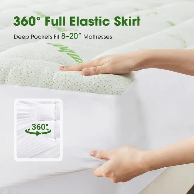 Alt view image 5 of 7 - Mattress Pad King Size, Cooling Pillow Top Mattress Topper, Ultra Soft Viscose Made from Bamboo, Breathable for Hot Sleepers, Deep Pocket 8"-20", Green
