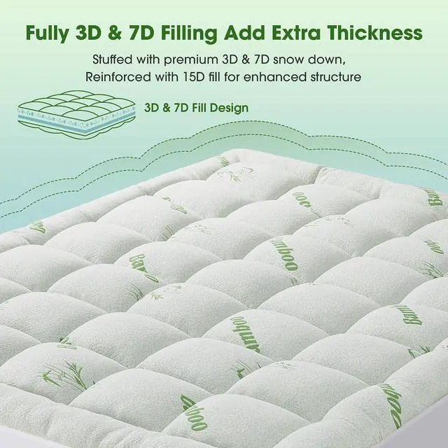 Alt view image 6 of 7 - Mattress Pad King Size, Cooling Pillow Top Mattress Topper, Ultra Soft Viscose Made from Bamboo, Breathable for Hot Sleepers, Deep Pocket 8"-20", Green