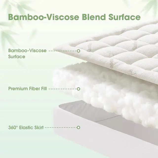 Alt view image 7 of 7 - Mattress Pad California King Size, Cooling Pillow Top Mattress Topper, Ultra Soft Viscose Made from Bamboo, Breathable for Hot Sleepers, Deep Pocket 8"-20", White
