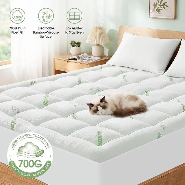 Alt view image 3 of 7 - Mattress Pad Twin Size, Cooling Pillow Top Mattress Topper, Ultra Soft Viscose Made from Bamboo, Breathable for Hot Sleepers, Deep Pocket 8"-20", Green