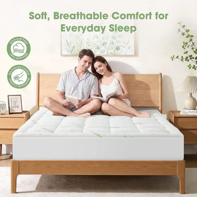 Alt view image 4 of 7 - Mattress Pad Twin Size, Cooling Pillow Top Mattress Topper, Ultra Soft Viscose Made from Bamboo, Breathable for Hot Sleepers, Deep Pocket 8"-20", Green