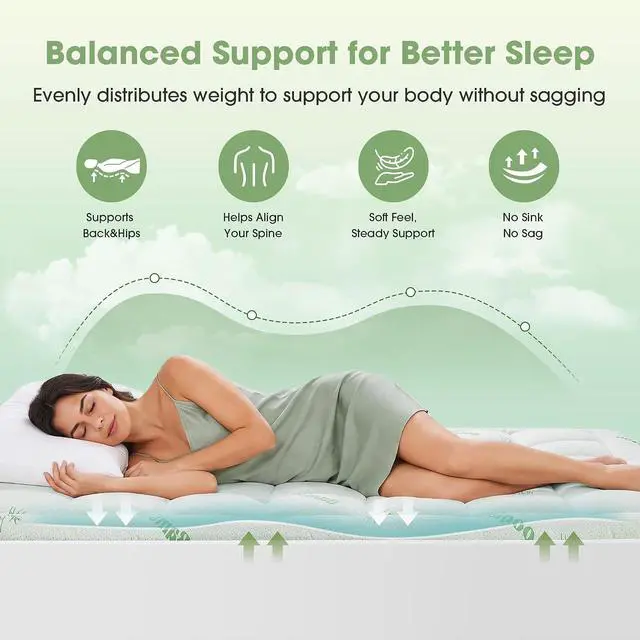 Alt view image 5 of 7 - Mattress Pad Twin Size, Cooling Pillow Top Mattress Topper, Ultra Soft Viscose Made from Bamboo, Breathable for Hot Sleepers, Deep Pocket 8"-20", Green