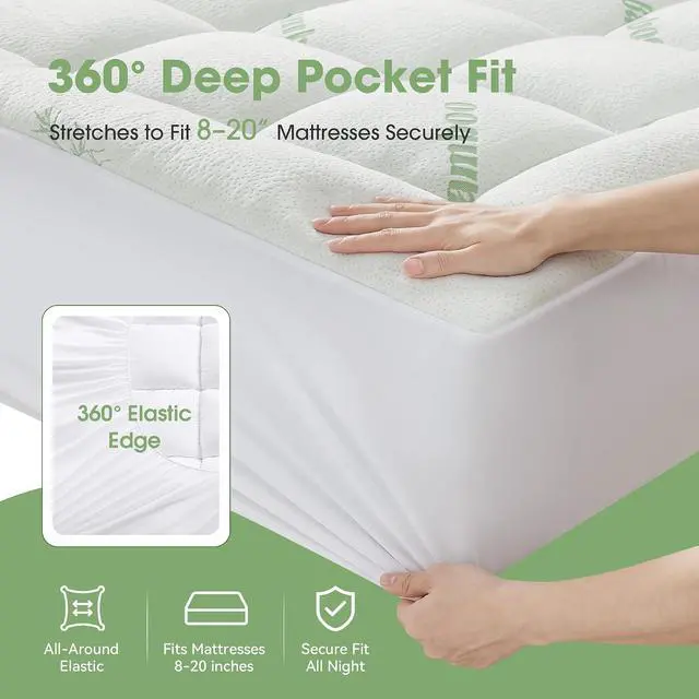 Alt view image 6 of 7 - Mattress Pad Twin Size, Cooling Pillow Top Mattress Topper, Ultra Soft Viscose Made from Bamboo, Breathable for Hot Sleepers, Deep Pocket 8"-20", Green