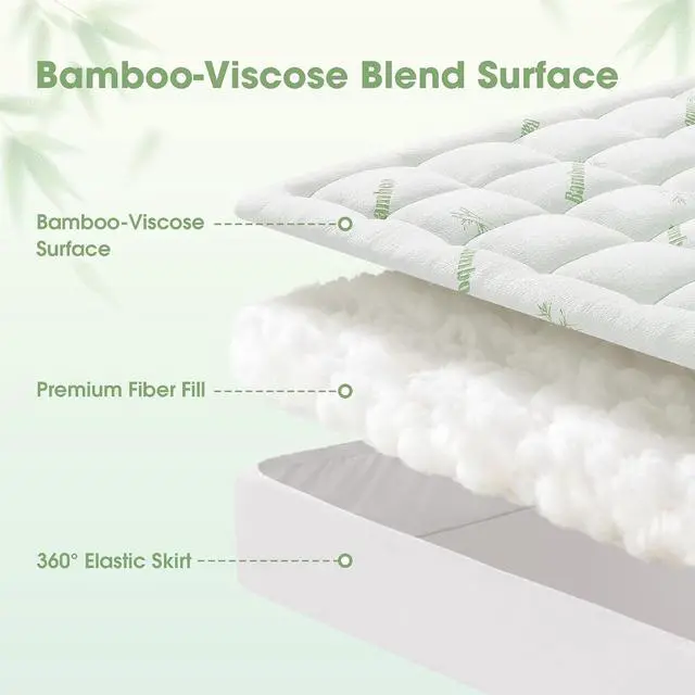 Alt view image 7 of 7 - Mattress Pad Twin Size, Cooling Pillow Top Mattress Topper, Ultra Soft Viscose Made from Bamboo, Breathable for Hot Sleepers, Deep Pocket 8"-20", Green