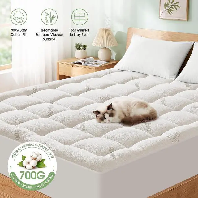 Alt view image 3 of 7 - Mattress Pad Queen Size, Cooling Pillow Top Mattress Topper, Ultra Soft Viscose Made from Bamboo, Breathable for Hot Sleepers, Deep Pocket 8"-20", White