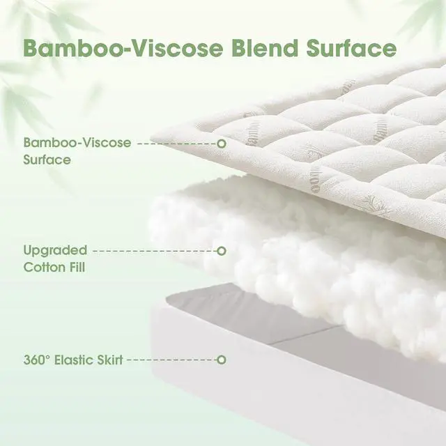 Alt view image 7 of 7 - Mattress Pad Queen Size, Cooling Pillow Top Mattress Topper, Ultra Soft Viscose Made from Bamboo, Breathable for Hot Sleepers, Deep Pocket 8"-20", White