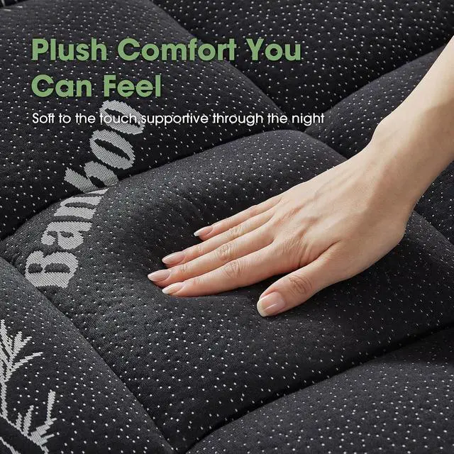 Alt view image 2 of 7 - Mattress Pad King Size, Cooling Pillow Top Mattress Topper, Ultra Soft Viscose from Bamboo, Breathable for Hot Sleepers, Deep Pocket 8"-20", Black