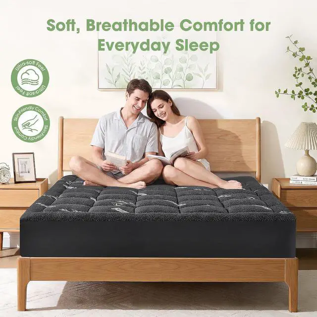 Alt view image 4 of 7 - Mattress Pad King Size, Cooling Pillow Top Mattress Topper, Ultra Soft Viscose from Bamboo, Breathable for Hot Sleepers, Deep Pocket 8"-20", Black