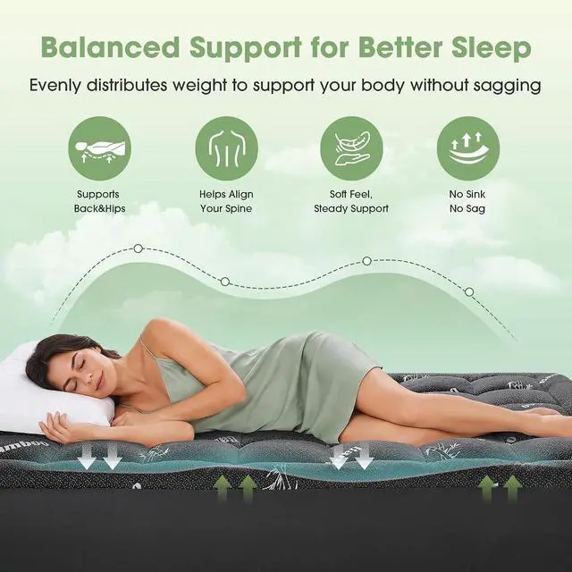 Alt view image 5 of 7 - Mattress Pad King Size, Cooling Pillow Top Mattress Topper, Ultra Soft Viscose from Bamboo, Breathable for Hot Sleepers, Deep Pocket 8"-20", Black