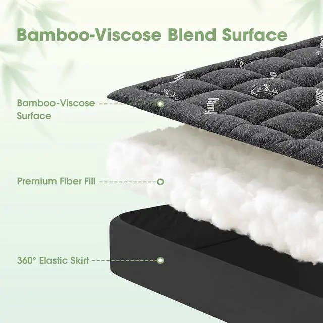 Alt view image 7 of 7 - Mattress Pad King Size, Cooling Pillow Top Mattress Topper, Ultra Soft Viscose from Bamboo, Breathable for Hot Sleepers, Deep Pocket 8"-20", Black