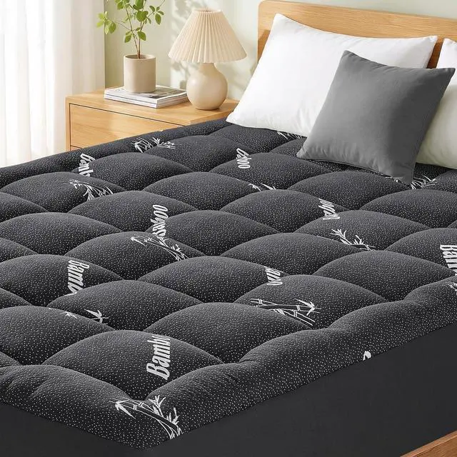 Main image of Mattress Pad King Size, Cooling Pillow Top Mattress Topper, Ultra Soft Viscose from Bamboo, Breathable for Hot Sleepers, Deep Pocket 8"-20", Black