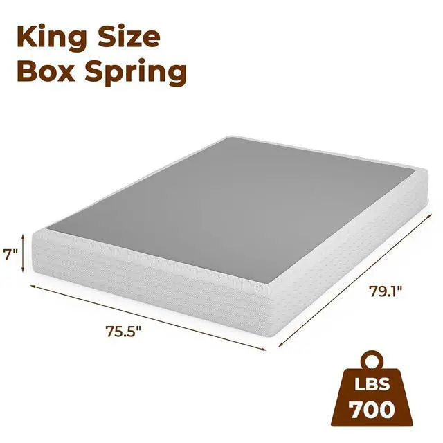 Alt view image 3 of 7 - 7 Inch Box Spring for King Bed, Quick Assembly King Size Metal Mattress Foundation with Fabric Cover, Quiet Easy Assembly, Strong Steel Frame, Heavy Duty, Low Profile Bed Frame Base, King