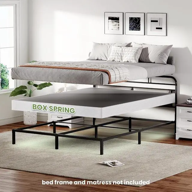 Alt view image 2 of 7 - 7 Inch Box Spring for King Bed, Quick Assembly King Size Metal Mattress Foundation with Fabric Cover, Quiet Easy Assembly, Strong Steel Frame, Heavy Duty, Low Profile Bed Frame Base, King