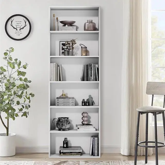 Alt view image 3 of 7 - 71" Tall 6-Tier Bookshelf, Large Open Display Bookcase with Ample Storage, Floor Standing Book Shelf for Living Room, Home Office, Bed Room, White