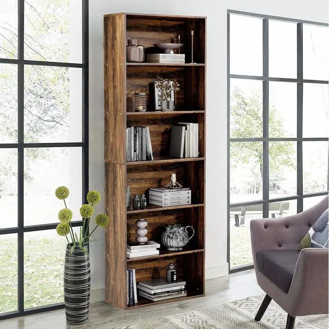 Main image of 71" Tall 6-Tier Bookshelf, Large Open Display Bookcase with Ample Storage, Floor Standing Book Shelf for Living Room, Home Office, Bed Room, Brown