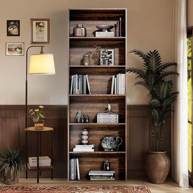 Alt view image 3 of 7 - 71" Tall 6-Tier Bookshelf, Large Open Display Bookcase with Ample Storage, Floor Standing Book Shelf for Living Room, Home Office, Bed Room, Brown