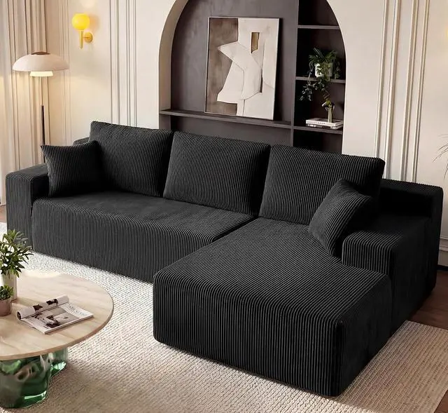 Main image of Cloud Sectional Boneless Couches for Living Room, Modular L Shaped Couch with Deep Seat Oversized Right Facing Chaise, Memory Foam Compressed Spineless 3 Seater Sofa for Apartment, Black