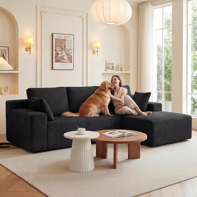 Alt view image 5 of 7 - Cloud Sectional Boneless Couches for Living Room, Modular L Shaped Couch with Deep Seat Oversized Right Facing Chaise, Memory Foam Compressed Spineless 3 Seater Sofa for Apartment, Black