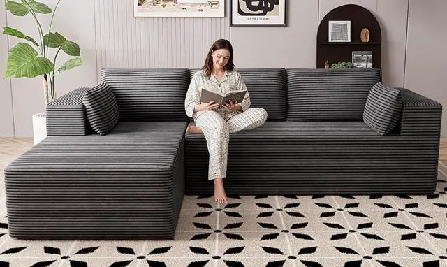 Main image of 106" Cloud Sectional Boneless Couches for Living Room, Modular L Shaped Couch with Deep Seat Oversized Left Facing Chaise, Memory Foam Compressed Spineless 3 Seater Sofa for Bedroom Apartment, Grey