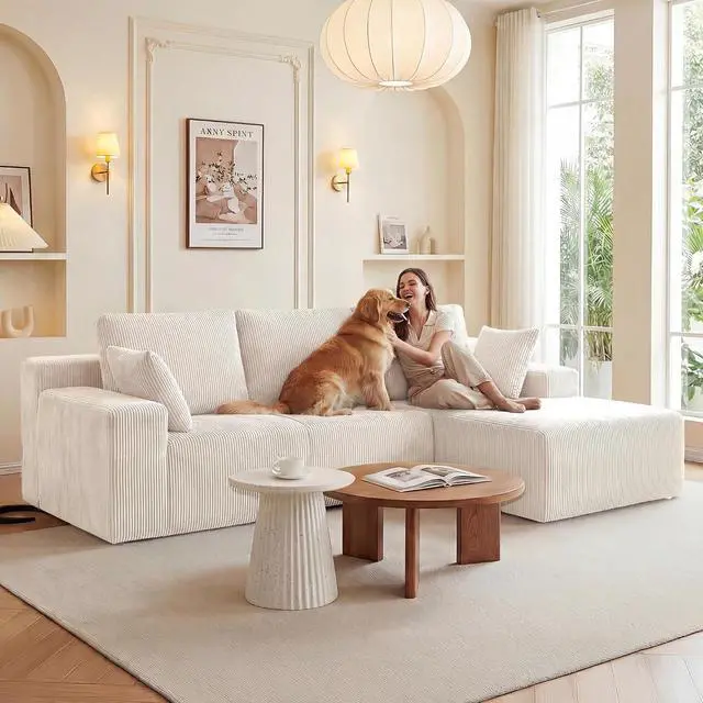 Alt view image 5 of 7 - Cloud Sectional Boneless Couches for Living Room, Modular L Shaped Couch with Deep Seat Oversized Right Facing Chaise, Memory Foam Compressed Spineless 3 Seater Sofa for Apartment, Beige