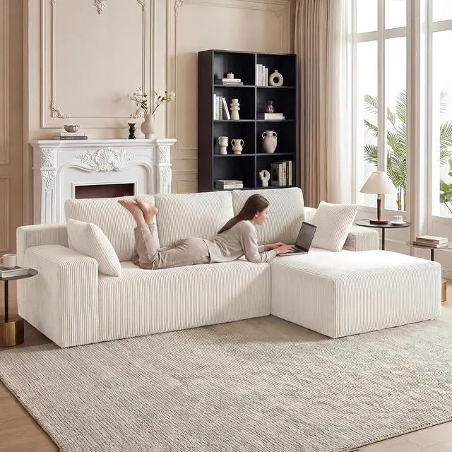 Alt view image 6 of 7 - Cloud Sectional Boneless Couches for Living Room, Modular L Shaped Couch with Deep Seat Oversized Right Facing Chaise, Memory Foam Compressed Spineless 3 Seater Sofa for Apartment, Beige
