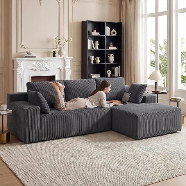 Alt view image 6 of 7 - Cloud Sectional Boneless Couches for Living Room, Modular L Shaped Couch with Deep Seat Oversized Right Facing Chaise, Memory Foam Compressed Spineless 3 Seater Sofa, Grey