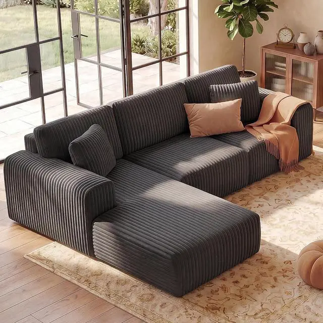 Main image of 107'' Cloud Sectional Boneless Couches for Living Room, Modular L Shaped Couch with Deep Seat Oversized Left Facing Chaise, Memory Foam Compressed Spineless 3 Seater Sofa, Wide-Striped Grey
