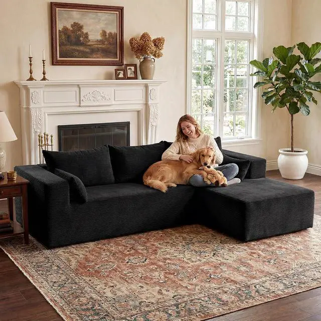 Alt view image 6 of 7 - GRUSIGN106 Cloud Sectional Boneless Couch for Living Room, Modular L Shaped Couches with Oversized Right Facing Chaise, Memory Foam Compressed Spineless Deep Seat 3 Seater Sofa for Apartment, Black