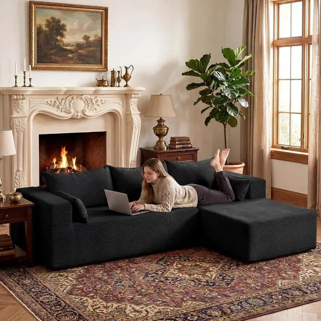 Alt view image 7 of 7 - GRUSIGN106 Cloud Sectional Boneless Couch for Living Room, Modular L Shaped Couches with Oversized Right Facing Chaise, Memory Foam Compressed Spineless Deep Seat 3 Seater Sofa for Apartment, Black