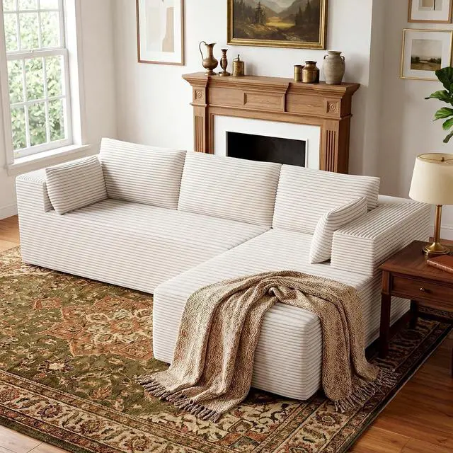 Main image of 106" Cloud Sectional Boneless Couches for Living Room, Modular L Shaped Couch with Deep Seat Oversized Right Facing Chaise, Memory Foam Compressed Spineless 3 Seater Sofa for Apartment, Beige