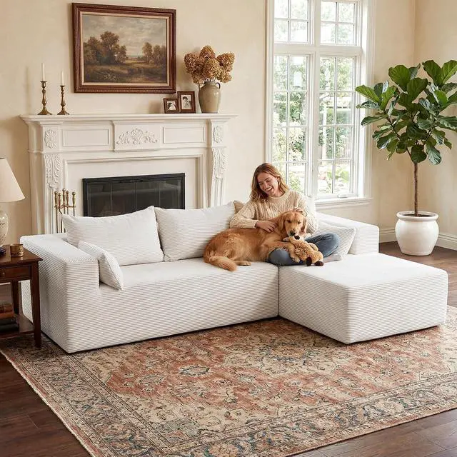 Alt view image 7 of 7 - 106" Cloud Sectional Boneless Couches for Living Room, Modular L Shaped Couch with Deep Seat Oversized Right Facing Chaise, Memory Foam Compressed Spineless 3 Seater Sofa for Apartment, Beige