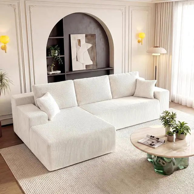 Main image of Cloud Sectional Boneless Couches for Living Room, Modular L Shaped Couch with Deep Seat Oversized Left Facing Chaise, Memory Foam Compressed Spineless 3 Seater Sofa for Apartment, Beige