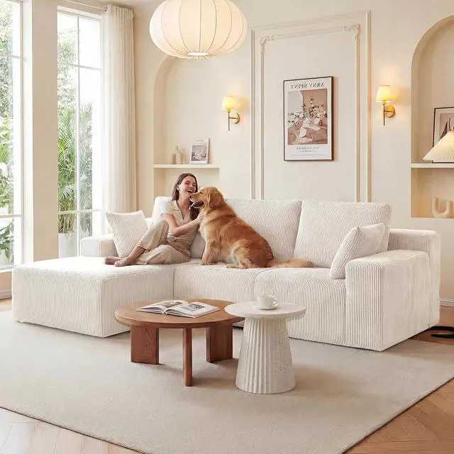 Alt view image 5 of 7 - Cloud Sectional Boneless Couches for Living Room, Modular L Shaped Couch with Deep Seat Oversized Left Facing Chaise, Memory Foam Compressed Spineless 3 Seater Sofa for Apartment, Beige