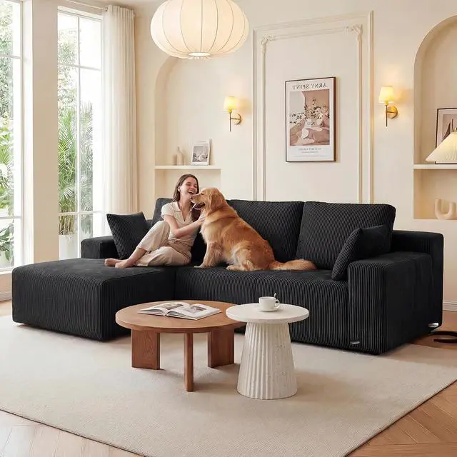 Alt view image 5 of 7 - Cloud Sectional Boneless Couches for Living Room, Modular L Shaped Couch with Deep Seat Oversized Left Facing Chaise, Memory Foam Compressed Spineless 3 Seater Sofa for Apartment, Black