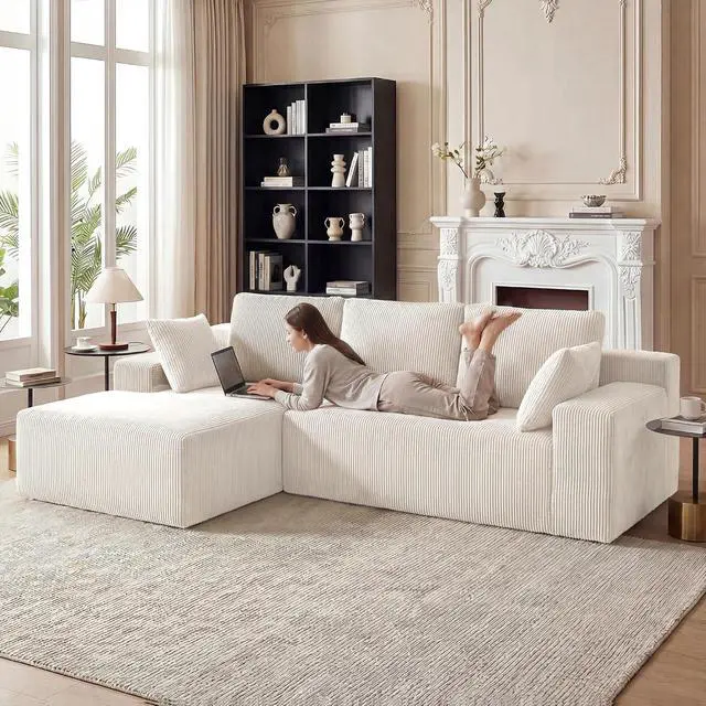 Alt view image 6 of 7 - Cloud Sectional Boneless Couches for Living Room, Modular L Shaped Couch with Deep Seat Oversized Left Facing Chaise, Memory Foam Compressed Spineless 3 Seater Sofa for Apartment, Beige