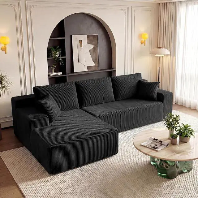 Main image of Cloud Sectional Boneless Couches for Living Room, Modular L Shaped Couch with Deep Seat Oversized Left Facing Chaise, Memory Foam Compressed Spineless 3 Seater Sofa for Apartment, Black