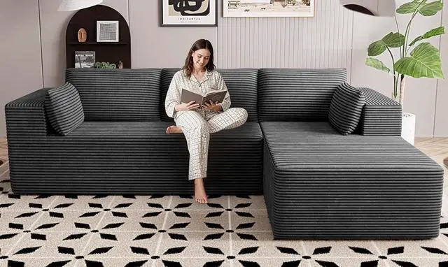 Main image of 106" Cloud Sectional Boneless Couches for Living Room, Modular L Shaped Couch with Deep Seat Oversized Right Facing Chaise, Memory Foam Compressed Spineless 3 Seater Sofa for Apartment, Grey