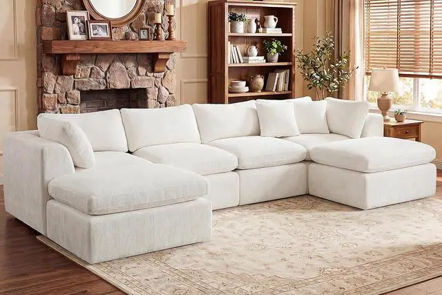 Main image of 141'' Oversized Boneless Cloud Couch for Living Room, Modern Big Sectional Compressed U Shape Couch with 2 Ottoman, Comfy Chenille Deep Seat Memory Foam Spineless 6 Seater Sofa, Beige