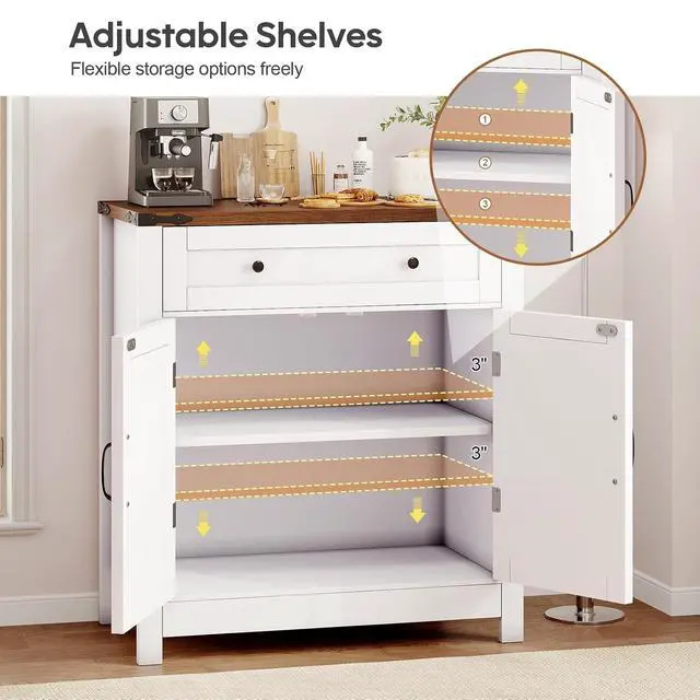 Alt view image 3 of 7 - 30" Coffee Bar Station, Kitchen Sideboard Buffet Cabinet with a Drawer and Adjustable Shelf, Modern Farmhouse Storage Cabinet for Kitchen, Living Room, Entryway, White