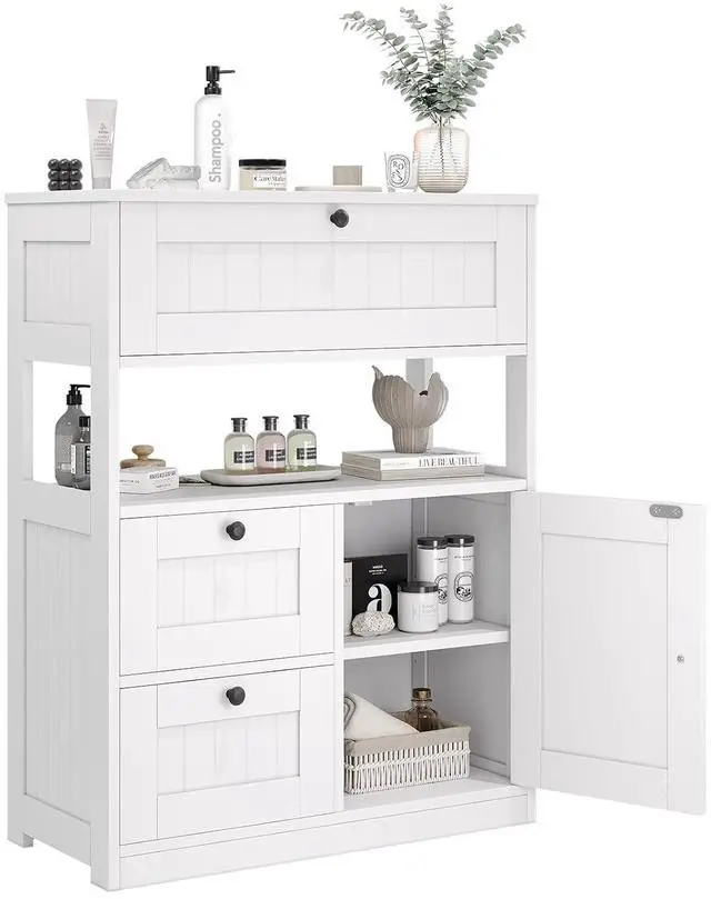 Main image of Bathroom Cabinet, Modern Bathroom Floor Storage Cabinet Organizer with 1 Door and 3 Drawers, Freestanding Cupboard for Kitchen/Living Room Use