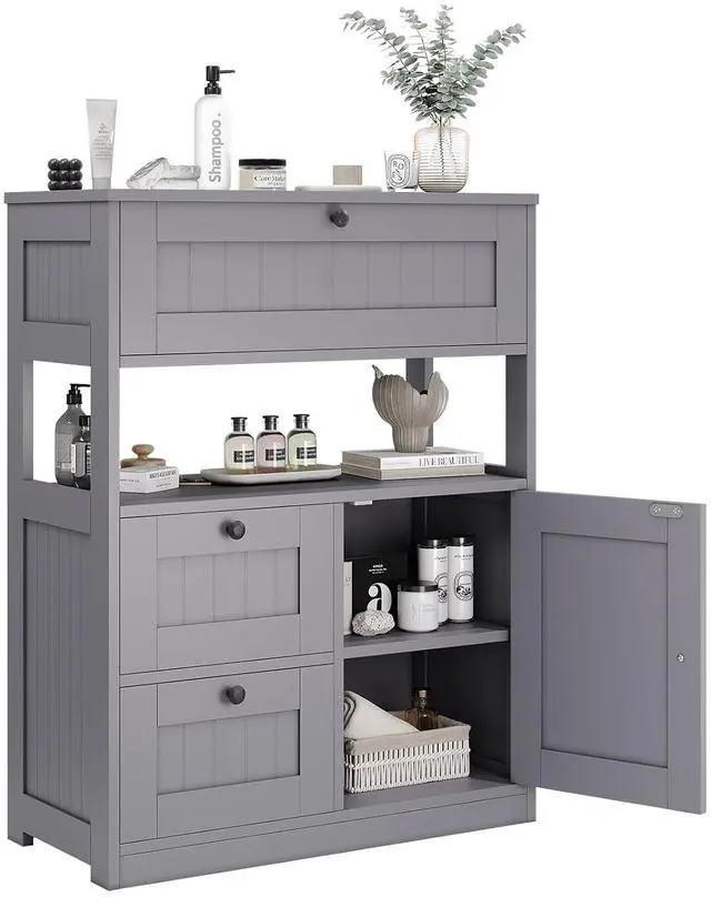 Main image of Bathroom Cabinet, Modern Bathroom Floor Storage Cabinet Organizer with 1 Door and 3 Drawers, Freestanding Cupboard for Kitchen/Living Room Use