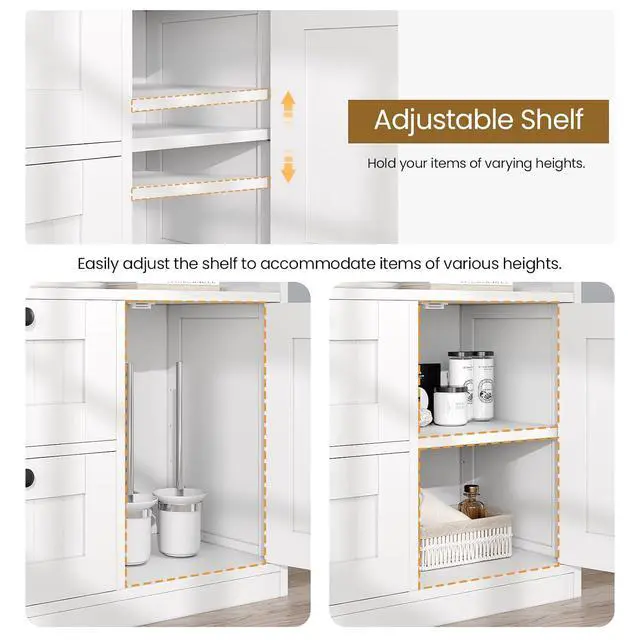 Alt view image 7 of 7 - Bathroom Cabinet, Modern Bathroom Floor Storage Cabinet Organizer with 1 Door and 3 Drawers, Freestanding Cupboard for Kitchen/Living Room Use