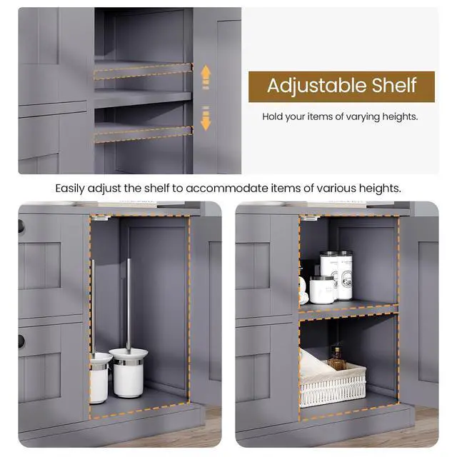 Alt view image 7 of 7 - Bathroom Cabinet, Modern Bathroom Floor Storage Cabinet Organizer with 1 Door and 3 Drawers, Freestanding Cupboard for Kitchen/Living Room Use