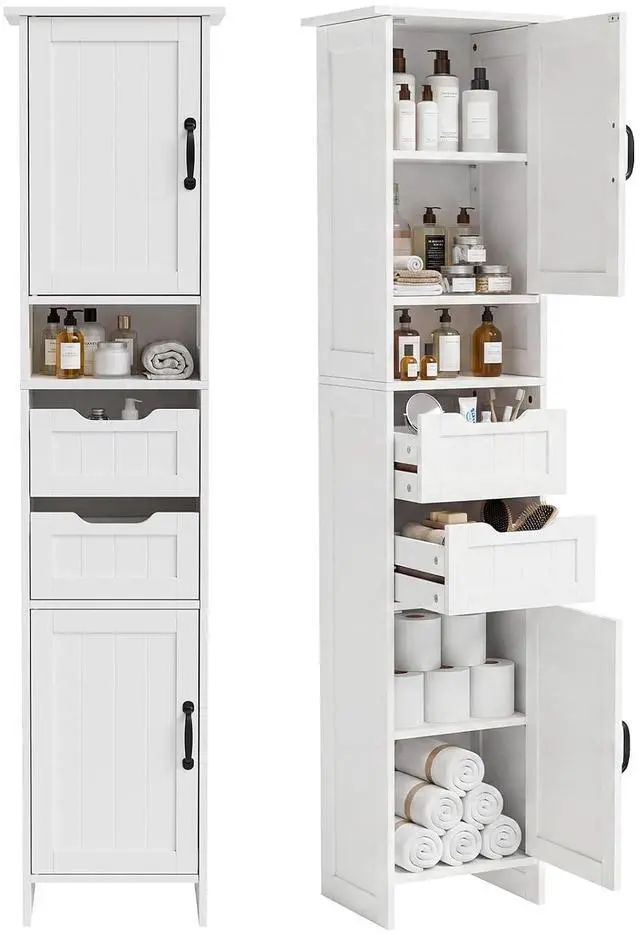 Main image of 67" Tall Bathroom Storage Cabinet, Narrow Bathroom Cabinet with 2 Doors, 2 Drawers and 2 Adjustable Shelves, Slim Storage Cabinets for Kitchen, Living Room, Entryway, White